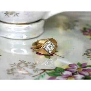 Park Lane Hatched Gold Tone and Clear Rhinestone Ring